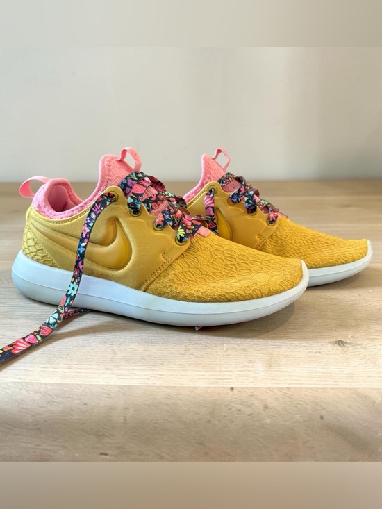 Nike Shoes - Nike Yellow Sneakers with Pink Collar and Floral Laces